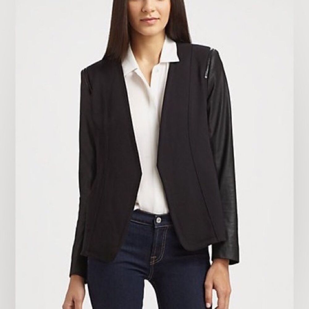 Theory Yaisa Classical Genuine Leather Sleeve Jacket - Black M